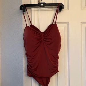 Express ruched body suit. Rust copper brown. Super soft.